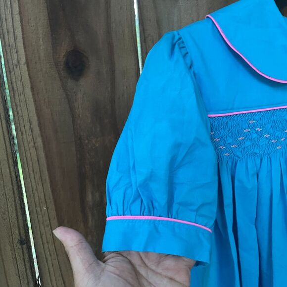 Girls' Handmade SMOCKED Heirloom DRESS Ciel Blue 10-12 Vicky Walker New - Picture 3 of 6